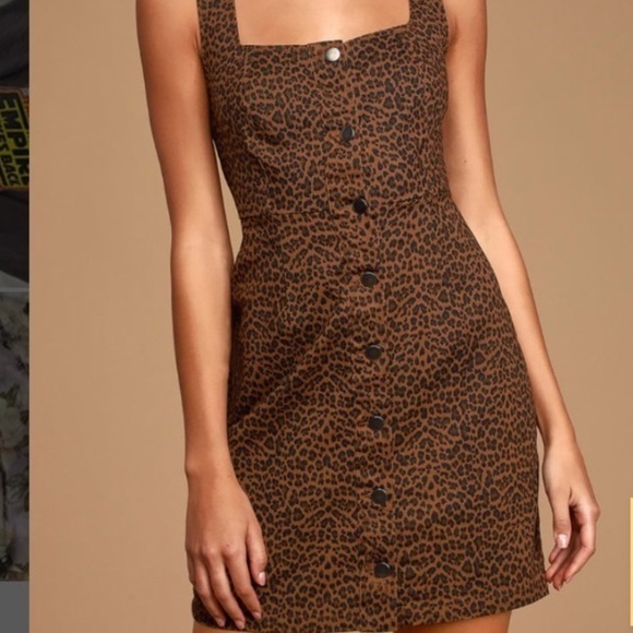 Lulus Dresses & Skirts - Lulu's Leopard Print Animal Print Button Stretch Mini Dress Size S